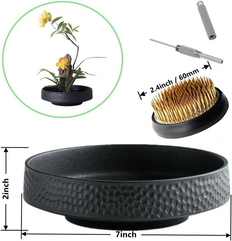 Eggone Japanese Ikebana Vase Kit Flower Frog Floral Frog Japanese Flower Arranging Supplies Flower Container with kenzan 2-in-1 corrector & Kenzan - 2.4inch Flower Frog, Bowl Vase - Image 2